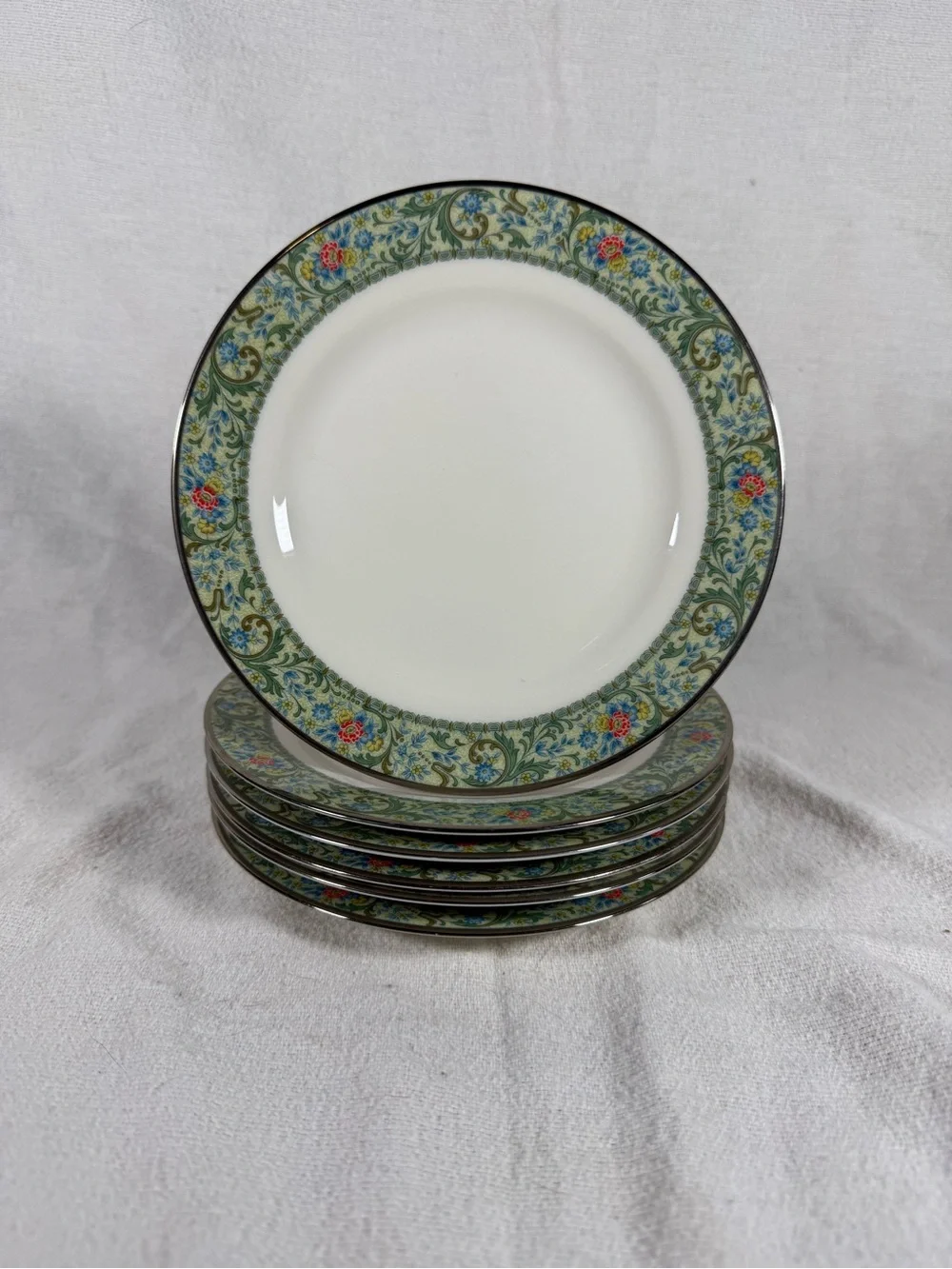 Vintage Noritake Ivory China Isolde Set of 6 Green Floral 6 1/2” Bread Plates